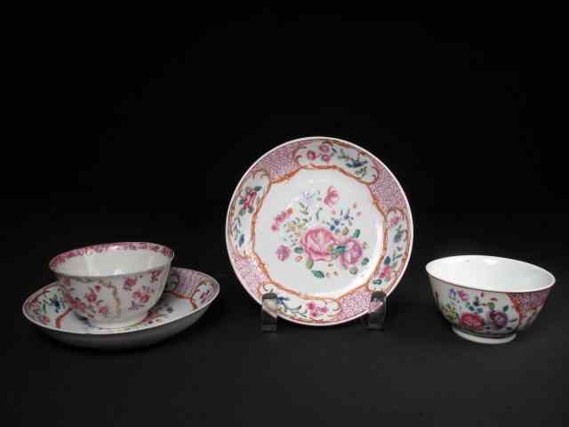 Appraisal: Enamel decorated th century Chinese export cups and saucers Two