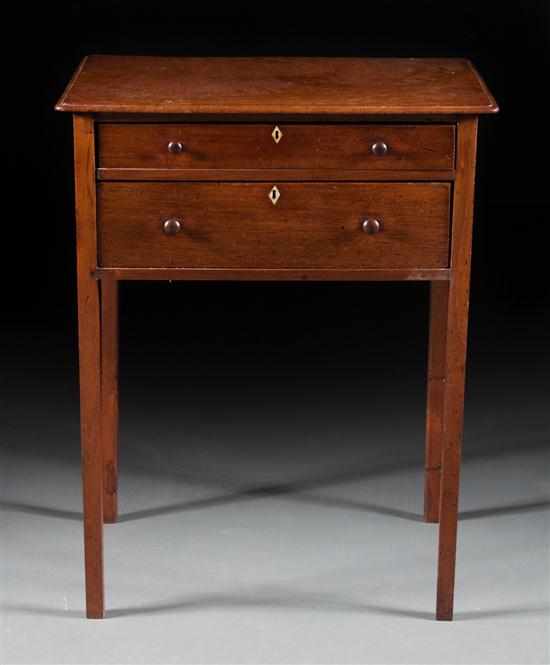 Appraisal: George III walnut two-drawer worktable early th century two graduated