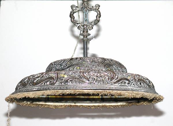 Appraisal: A Baroque style silvered metal and slag glass six light