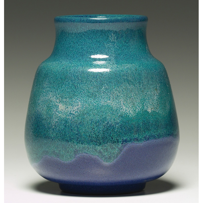 Appraisal: SEG vase bulbous shape covered in a blue and green