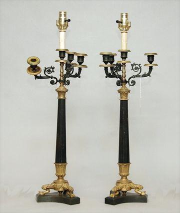 Appraisal: Pair of Empire-Style Candlesticks mounted as Lamps one arm broken