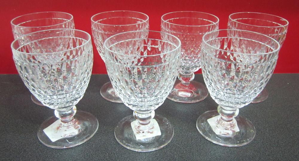 Appraisal: SET OF SEVEN CARVED GLASS WINE GLASSES SET OF SEVEN