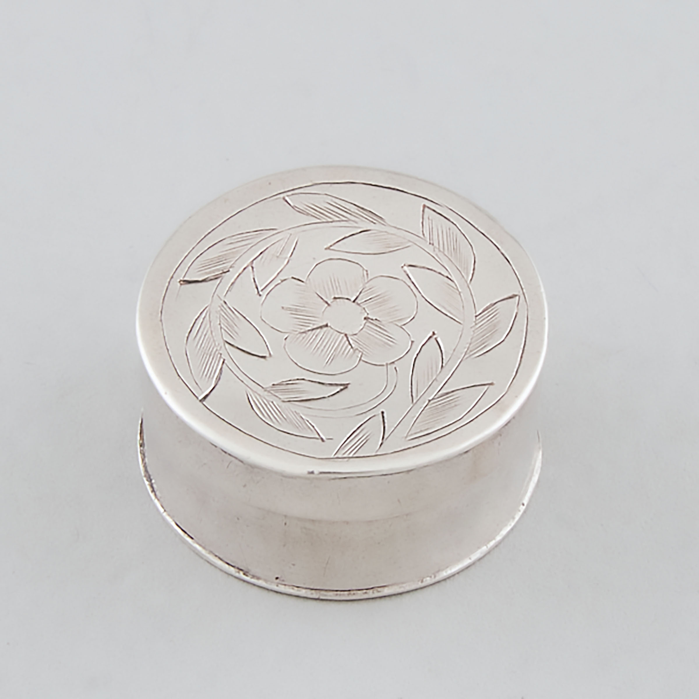 Appraisal: Late th Century English Engraved Silver Patch Box c height