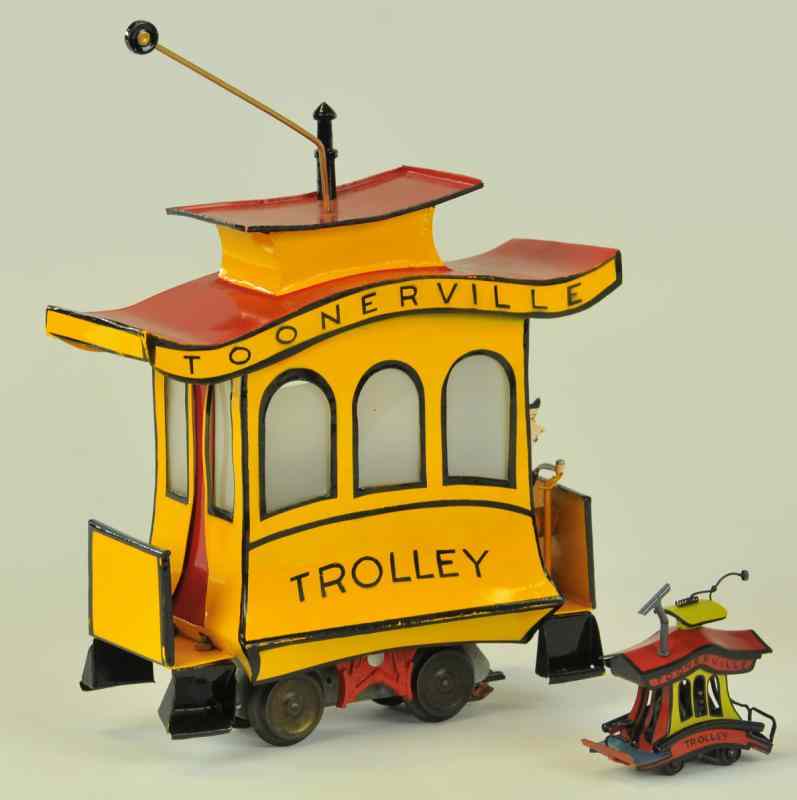 Appraisal: TWO TOONERVILLE TROLLEYS Both lithographed tin very colorful and each