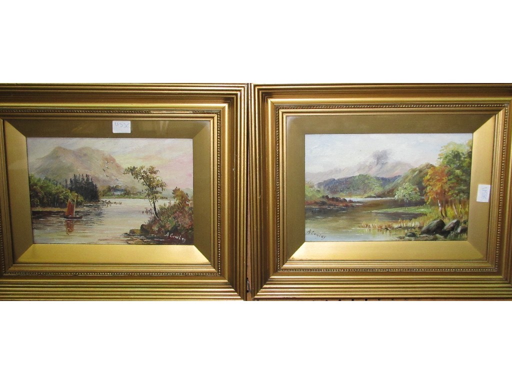 Appraisal: Pair of oil on board loch scenes both signed A