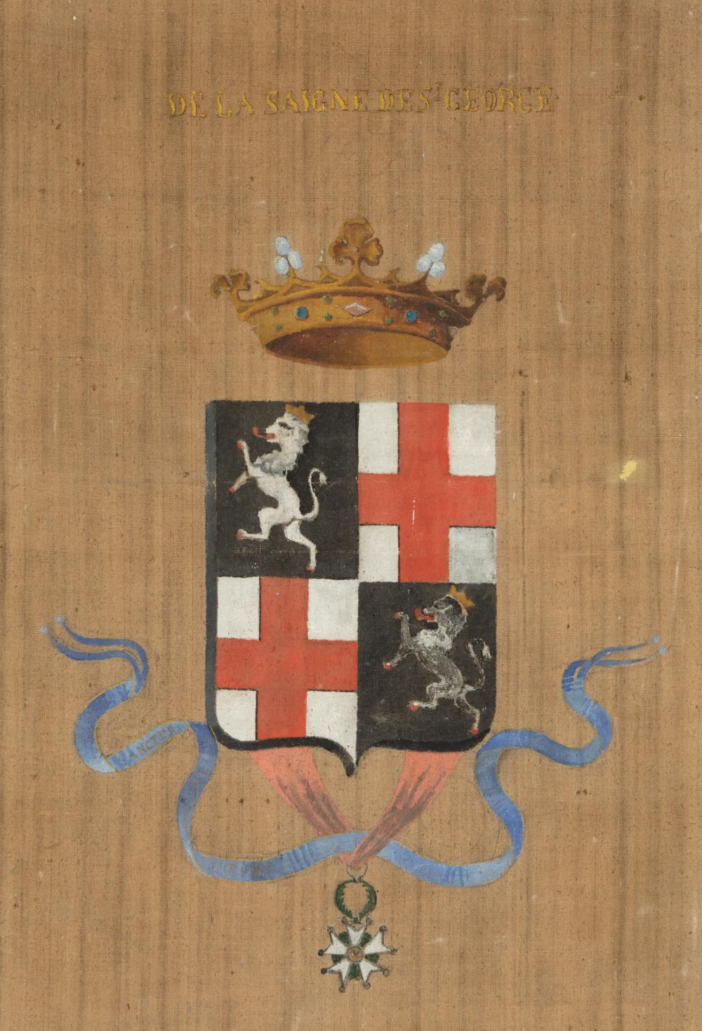 Appraisal: French Armorial Banner painted with a crown above the arms