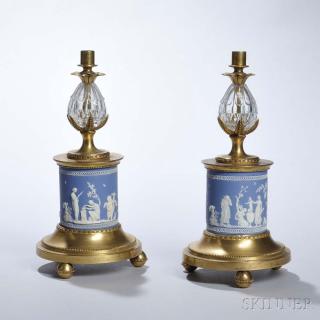 Appraisal: Pair of Gilt-bronze-mounted Solid Blue Jasper Drum Bases England late