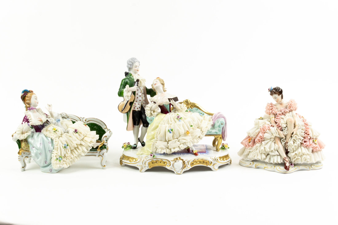 Appraisal: LOT OF GERMAN UNTERWEISSBACH PORCELAIN CRINOLINE GROUPS Lot of German