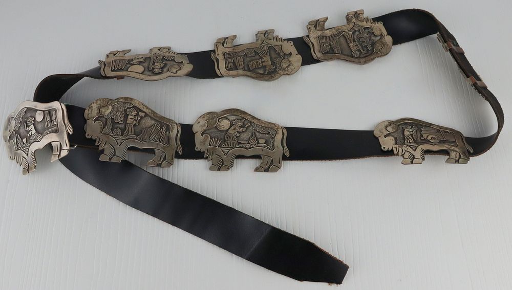 Appraisal: STERLING Signed Bison Form Concho Belt Signed concho belt comprised