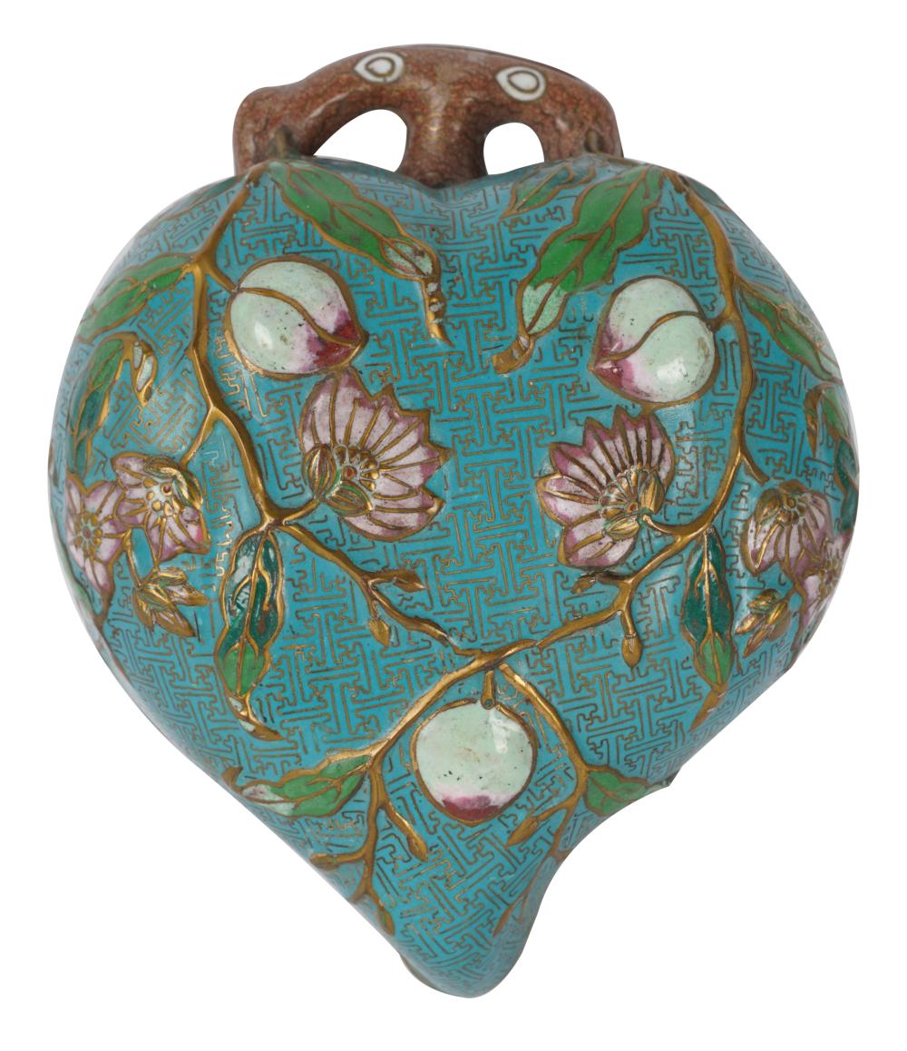 Appraisal: CHINESE CLOISONNE PLUM-FORM COVERED BOXthe interior decorated in blue cloisonne