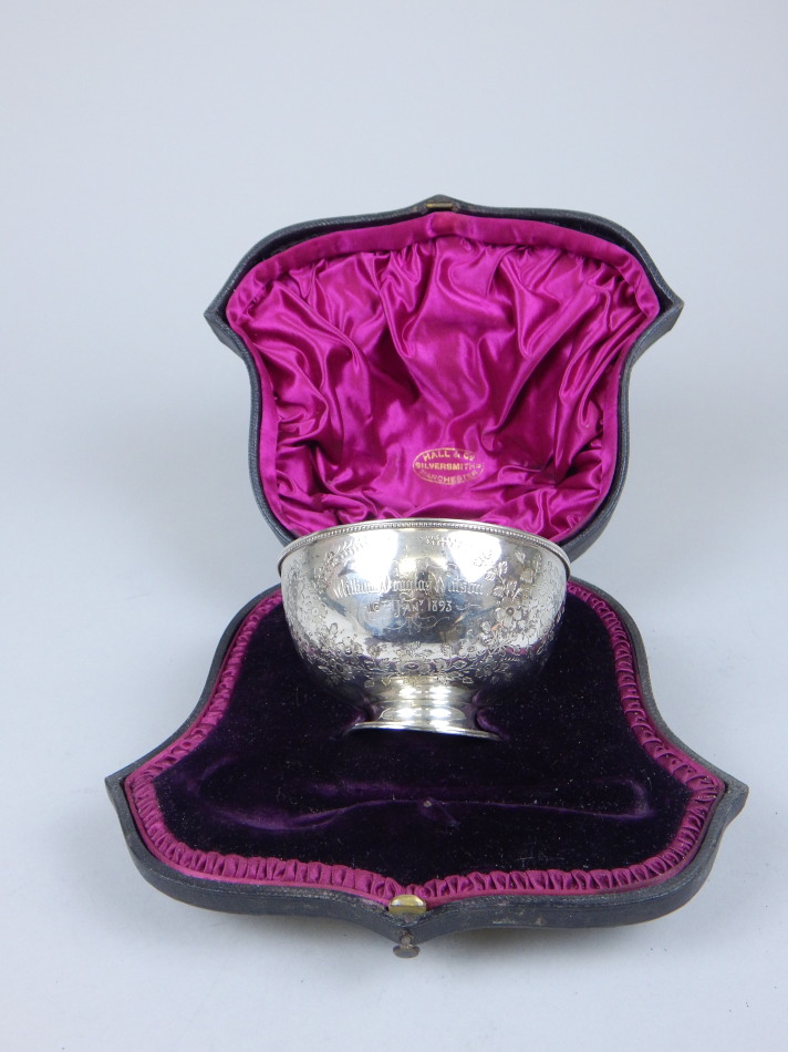 Appraisal: A Victorian silver bowl engraved overall with flowers butterflies and