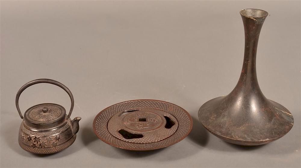 Appraisal: Pieces of Japanese Utilitarian Metalwares Three Pieces of Japanese Utilitarian