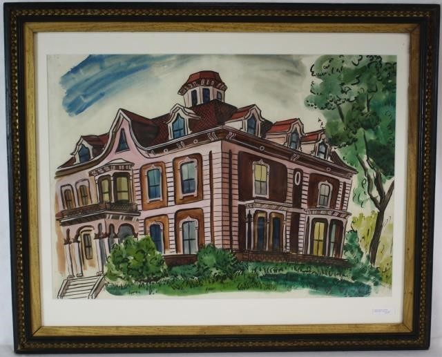 Appraisal: LAWRENCE KUPFERMAN - BOSTON FRAMEDWATERCOLOR DEPICTING A MANSARD ROOF MANSION