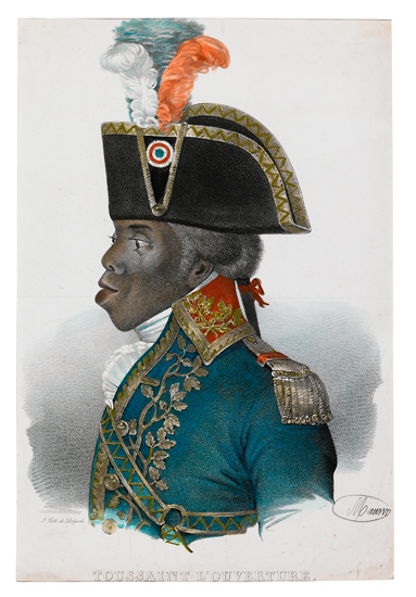 Appraisal: HAITI L'OUVERTURE TOUSSAINT Toussaint L'Ouverture Hand-Colored lithograph portrait by Francois