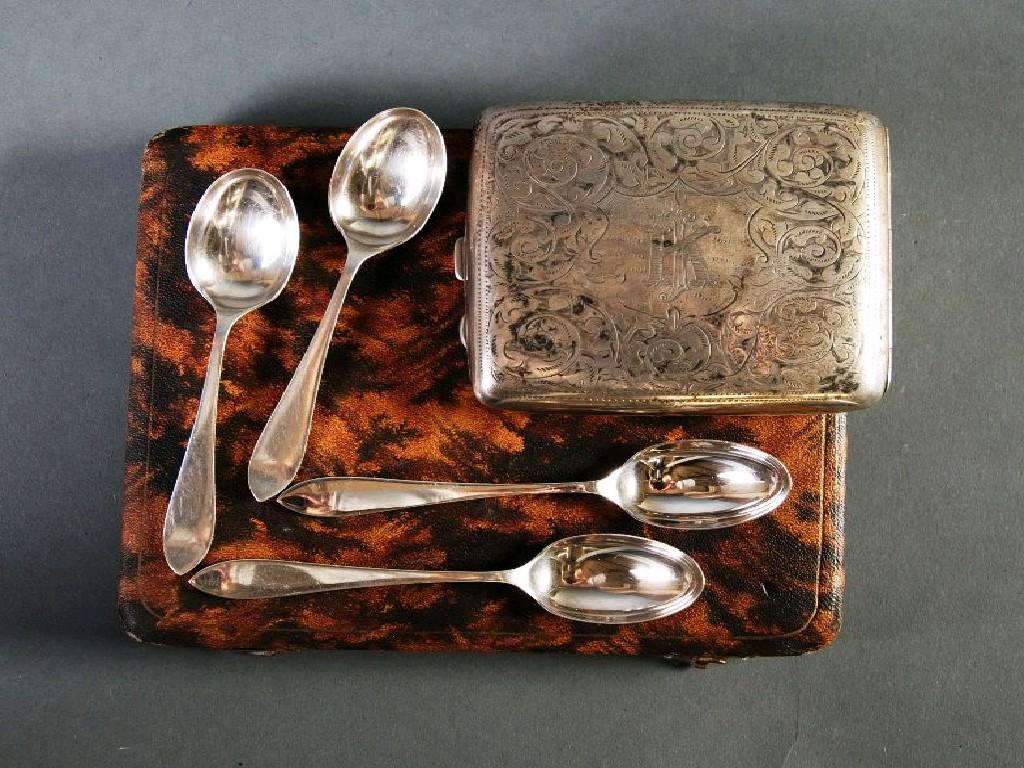 Appraisal: CASED SET OF SIX SILVER SPOONS Sheffield and engraved strip