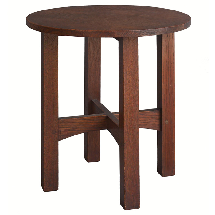 Appraisal: Gustav Stickley tabouret round top over a cross-stretcher base original