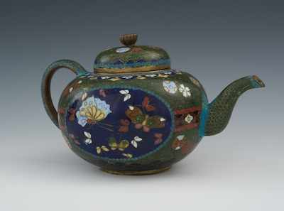 Appraisal: A Green Cloisonne Teapot th Century Overall green ground with