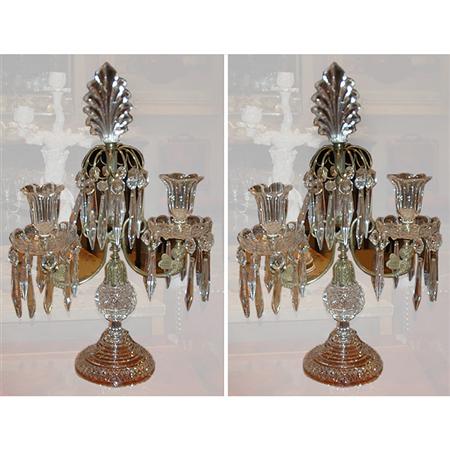 Appraisal: Pair of Regency Style Cut Glass Three-Light Candelabra Estimate -