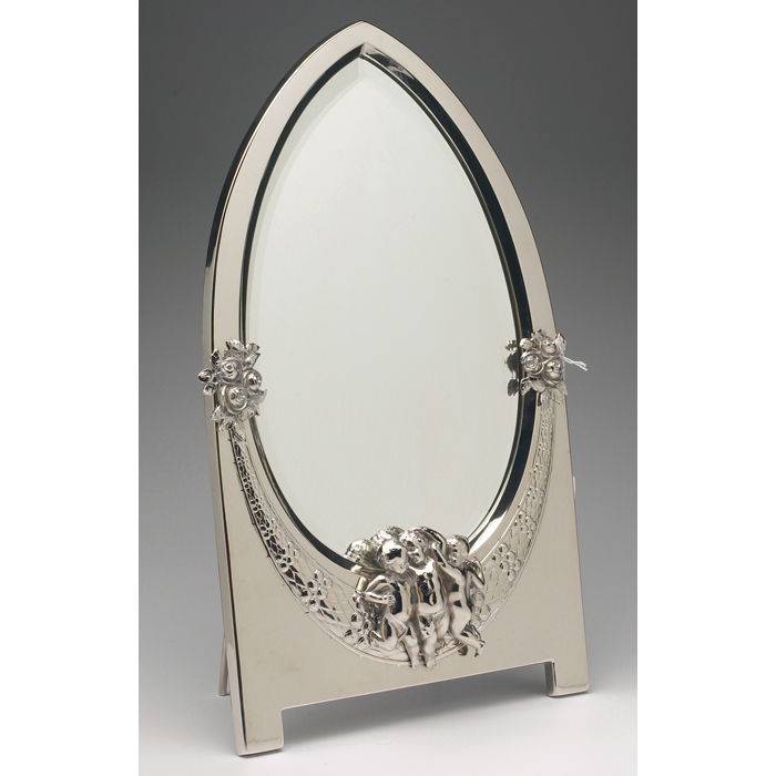 Appraisal: WMF mirror marquis shape in silver-plated brass with applied floral