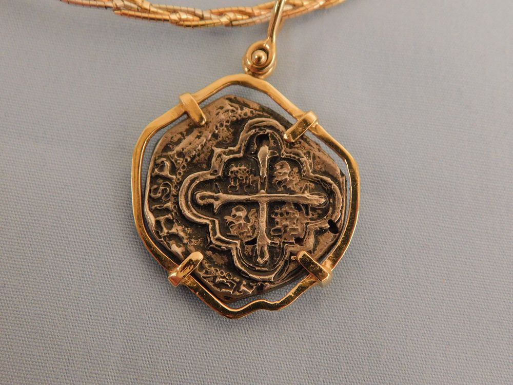 Appraisal: SPANISH REALE COIN ON K NECKLACE Antique Spanish Reale coin