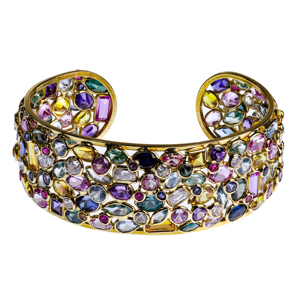 Appraisal: K YELLOW GOLD AND SEMI-PRECIOUS GEMSTONE CUFF BRACELET -inch wide