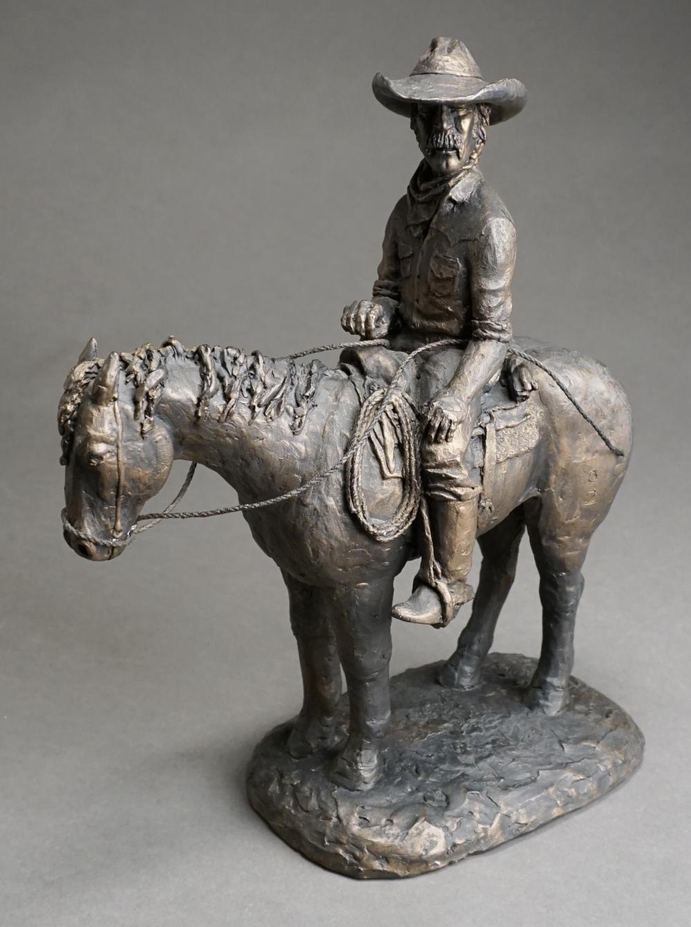 Appraisal: AFTER RICK LEWIS COWBOY ON HORSEBACK PLASTER SCULPTURE H IN