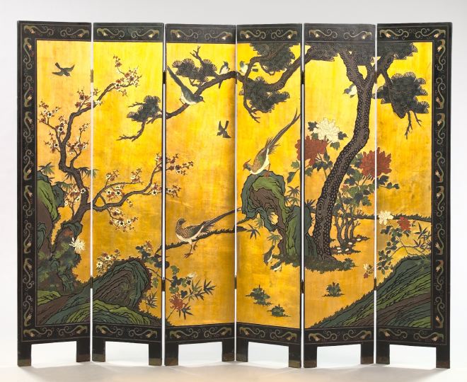 Appraisal: Chinese Lacquer Six-Panel Folding Screen first quarter th century in