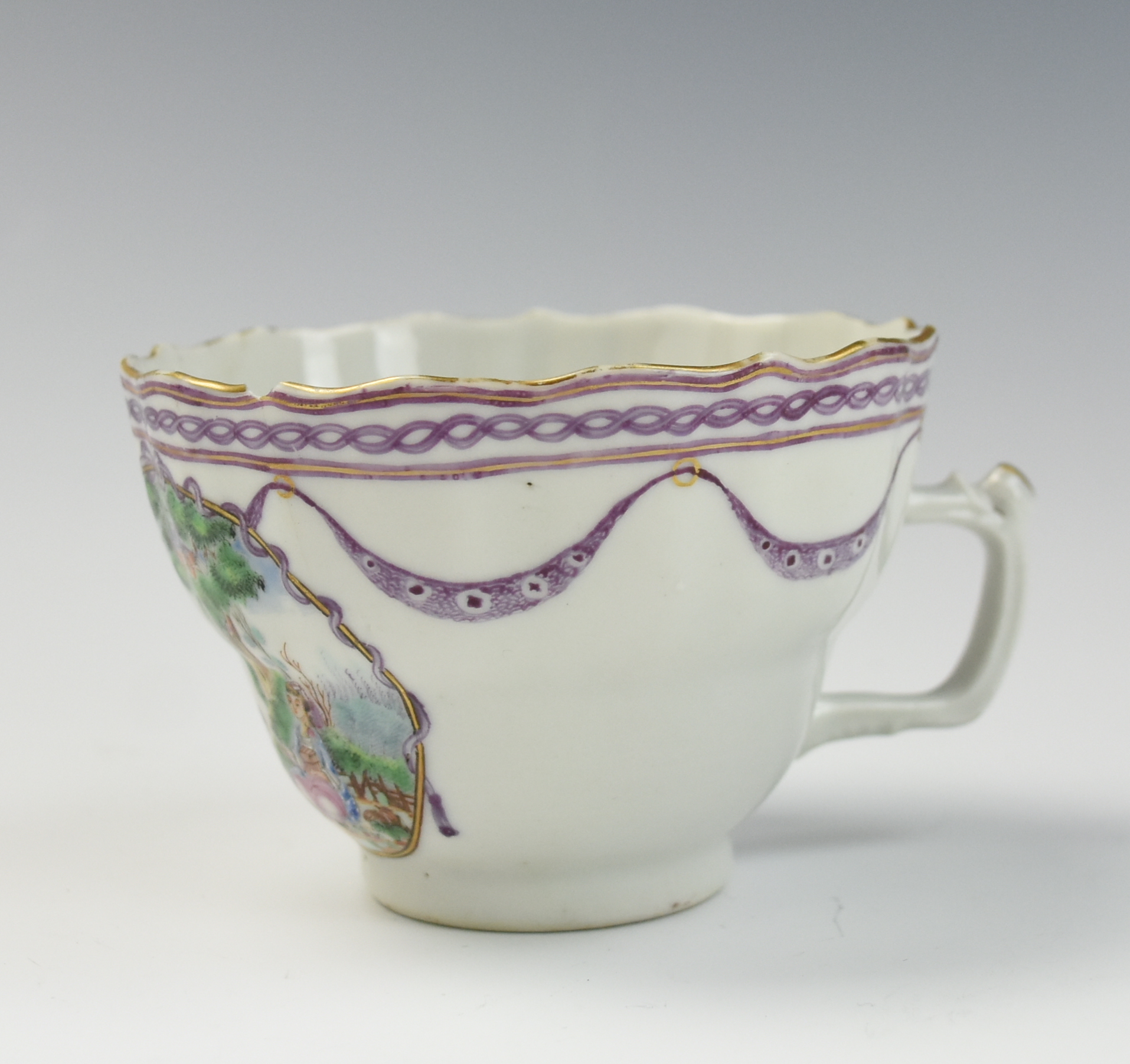 Appraisal: CHINESE EXPORT CUP W FIGURES with colorful scene of figural