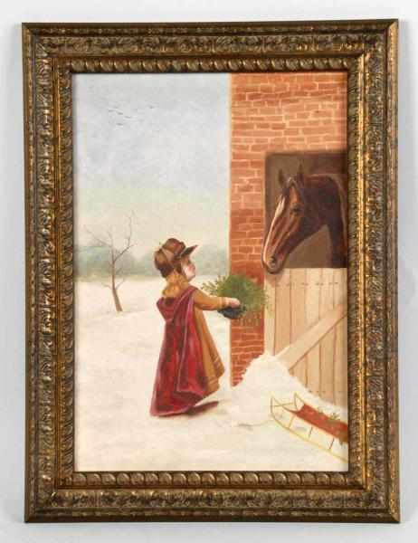 Appraisal: Winter Scene Oil on Canvas Description Unsigned Depicts a young