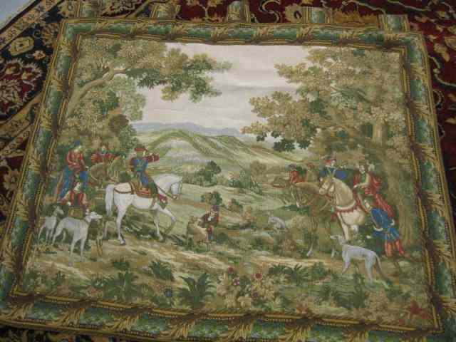 Appraisal: French Tapestry of a Hunt Scenewith hunters on horseback dogs