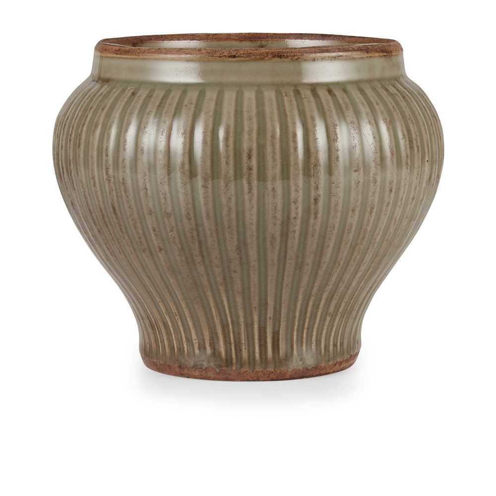 Appraisal: LONGQUAN CELADON RIBBED JAR MING DYNASTY OR LATER heavily-potted jar