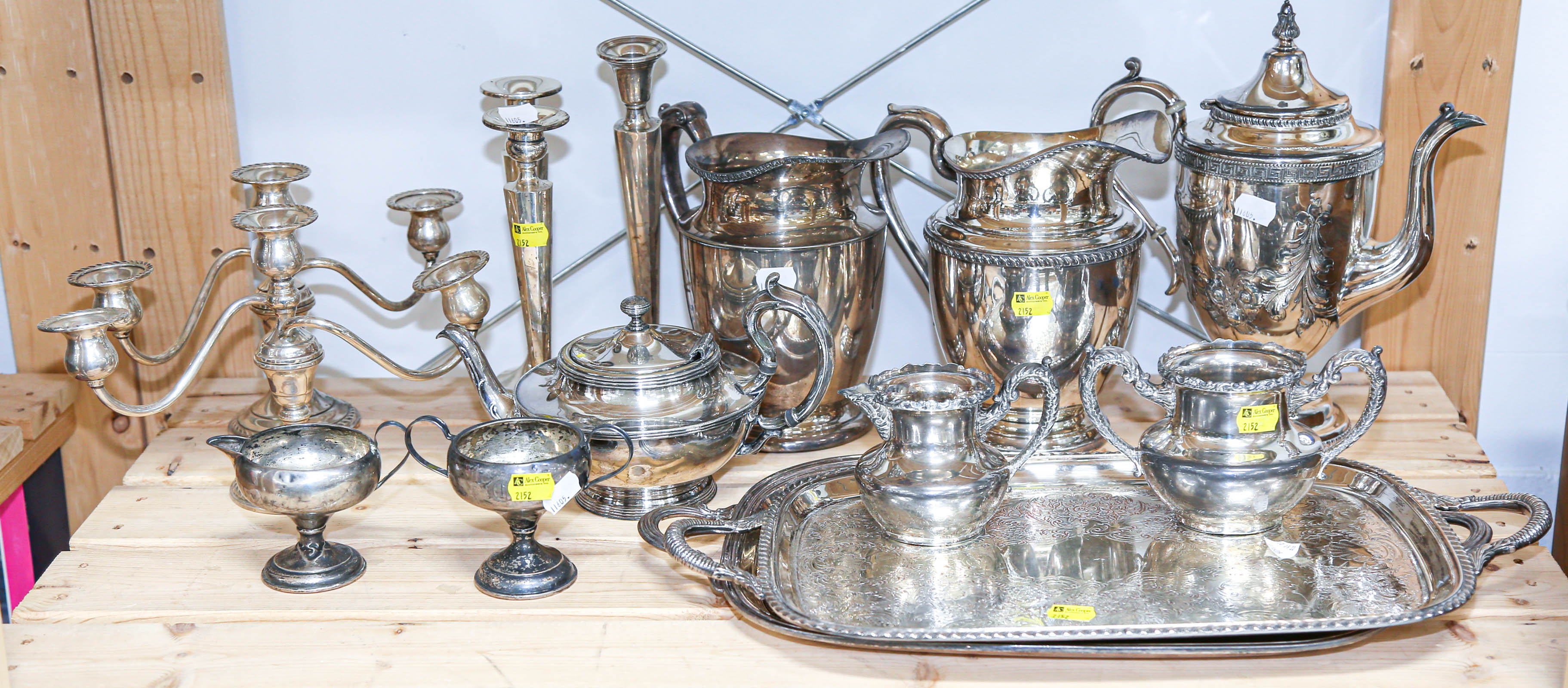 Appraisal: ASSORTED SILVER PLATE STERLING WEIGHTED ITEMS Including a pair of