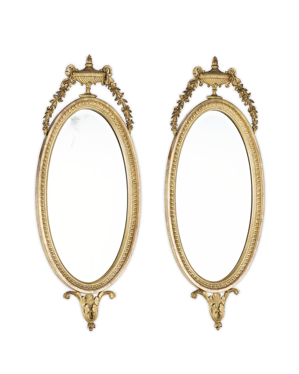 Appraisal: PAIR OF GEORGIAN STYLE GILTWOOD MIRRORS TH CENTURY the oval