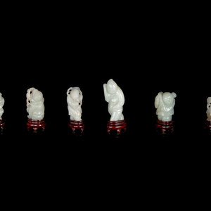 Appraisal: Six Chinese Carved Celadon Jade Figures of Boys QING DYNASTY