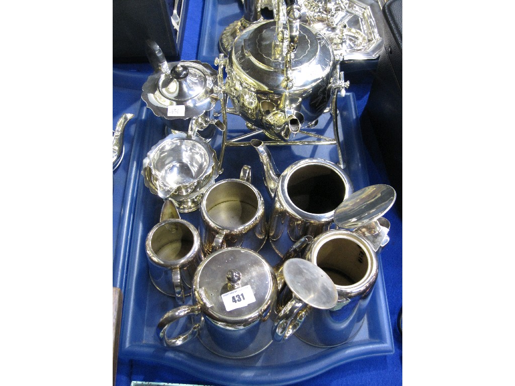 Appraisal: Tray lot of hotelware kettle on stand etc