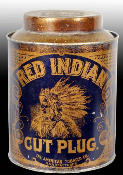 Appraisal: Red Indian Small-Top Tobacco Canister Description Manufactured by the American