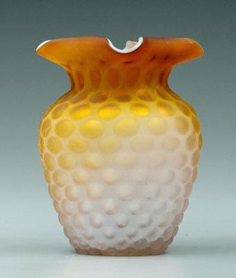 Appraisal: Apricot mother-of-pearl hobnail vase folded rim amber shading to pale