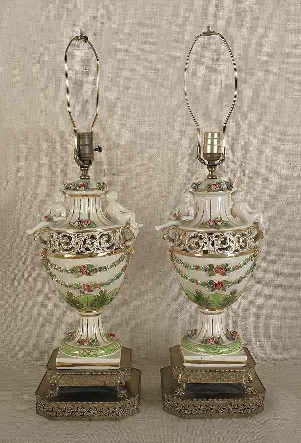 Appraisal: Pair of porcelain table lamps th c h