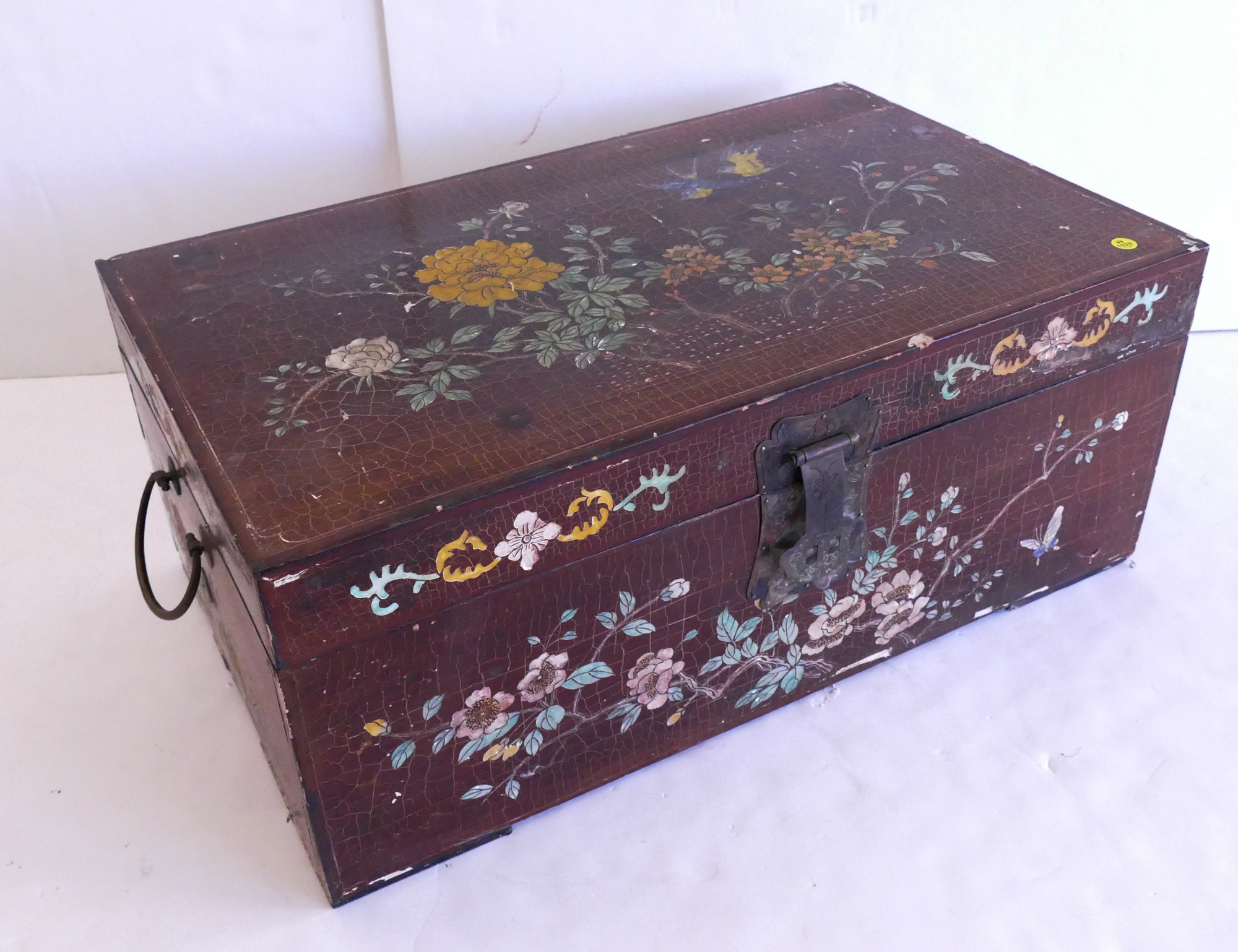 Appraisal: Old Chinese Floral Lacquered Trunk- x x ''