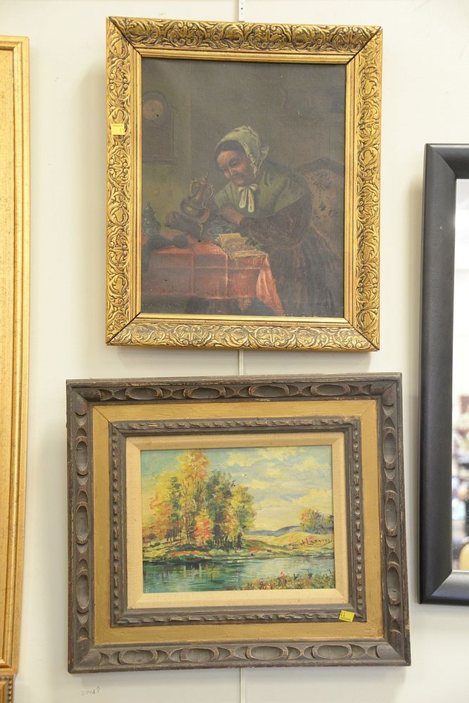 Appraisal: Two piece lot to include th C oil on canvas