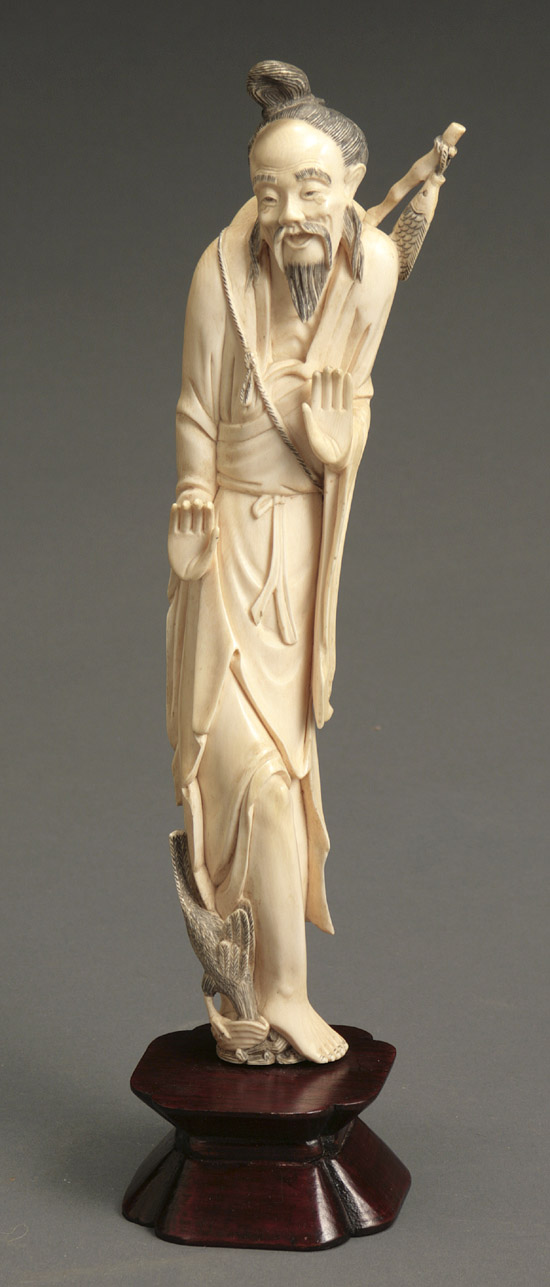 Appraisal: Chinese Ivory Figure of a Fisherman Mid- th Century On