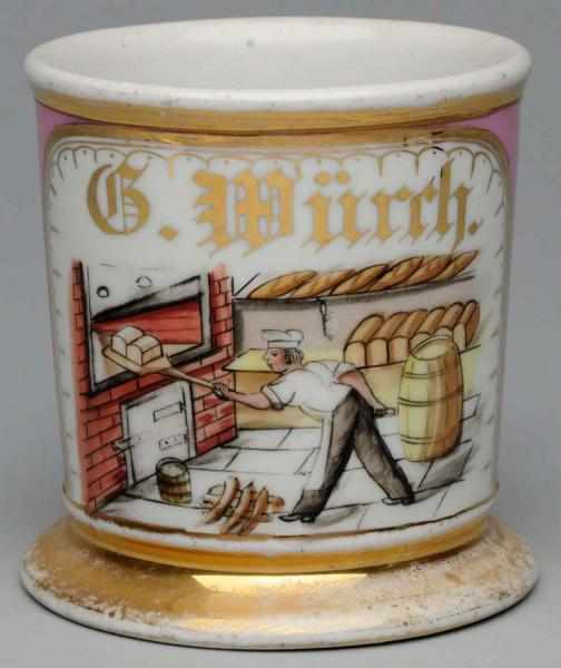 Appraisal: Baker's Shaving Mug Gilt name G Wurch Pink wrap Very