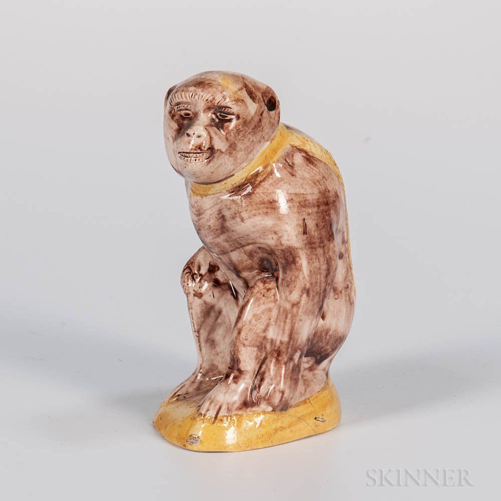 Appraisal: Staffordshire Creamware Model of a Monkey Staffordshire Creamware Model of