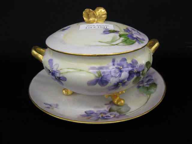 Appraisal: Haviland Limoges Handpainted PorcelainCovered Dish Underplate violet design excellent