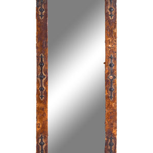 Appraisal: A Continental Iron Mounted Velvet Framed Mirror th th Century