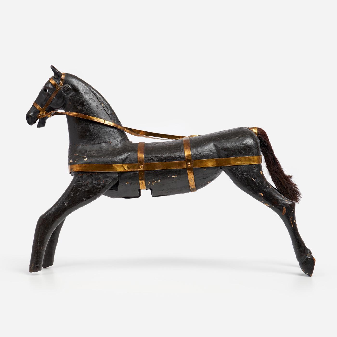 Appraisal: PAINTED PINE STEEL HORSE LATE TH C A carved pine