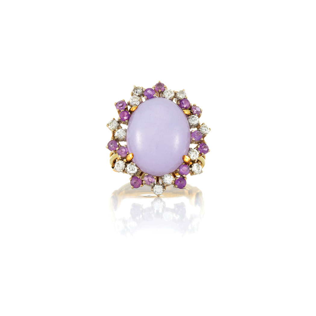 Appraisal: Gold Cabochon Lavender Jade Amethyst and Diamond Ring kt one