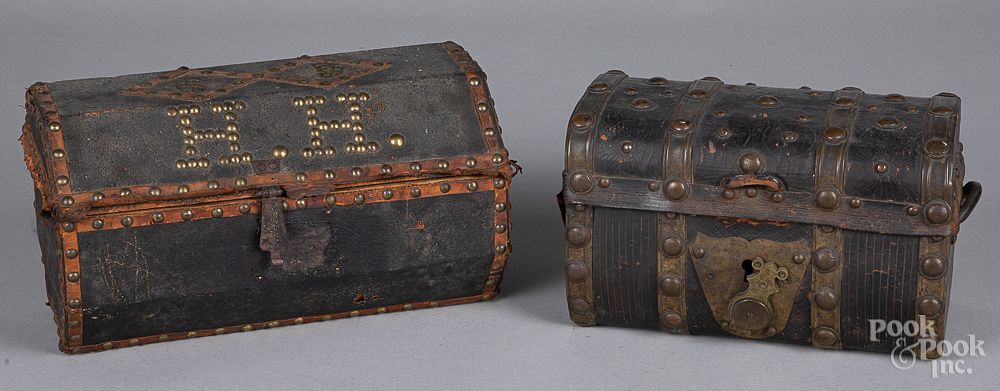 Appraisal: Two leather dresser boxes th c Two leather dresser boxes