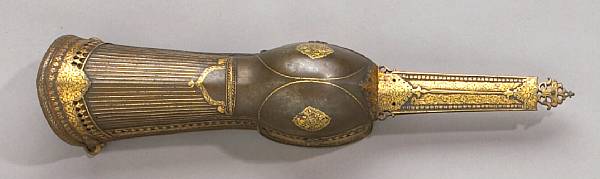 Appraisal: A gold damascened Indian pata hilt late th early th