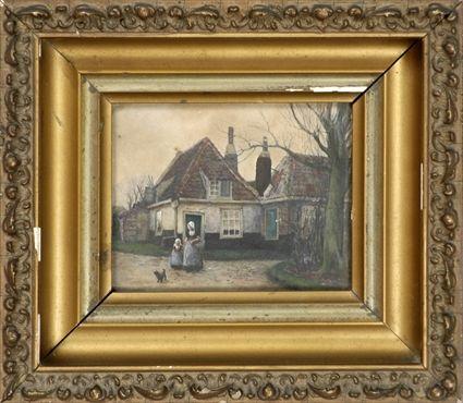 Appraisal: Dutch School th C Street Scene with Figures Watercolor on